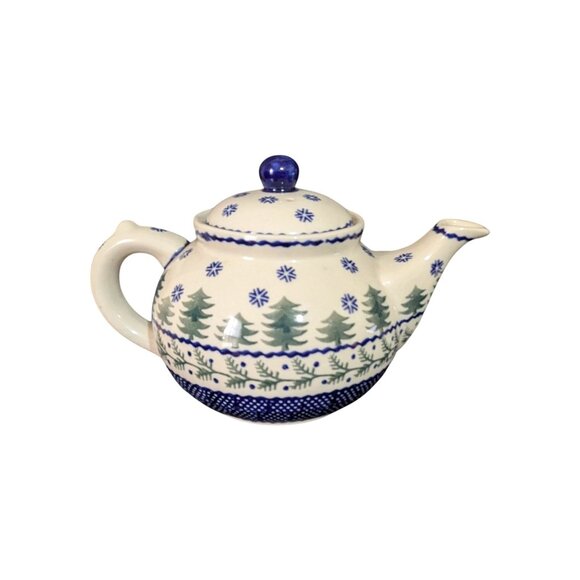 Boleslavies Polish Pottery Winter Moose Teapot Handmade Tree Evergreen Design - Picture 11 of 11